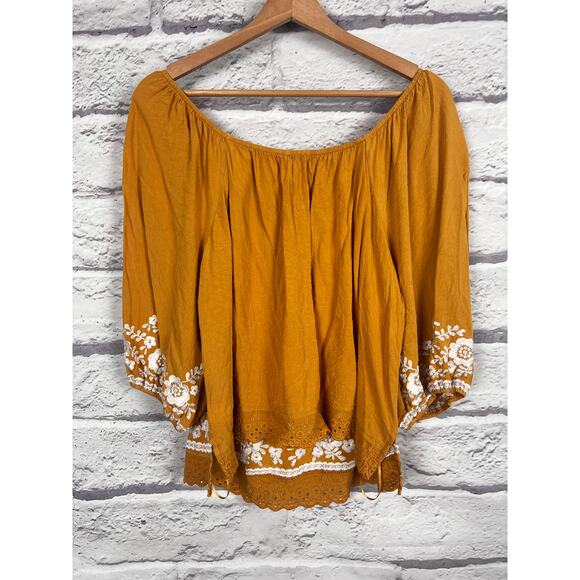 Savanna Jane Women L Boho Festival Floral Embroidered Cottagecore Peasant Blouse - Picture 4 of 12